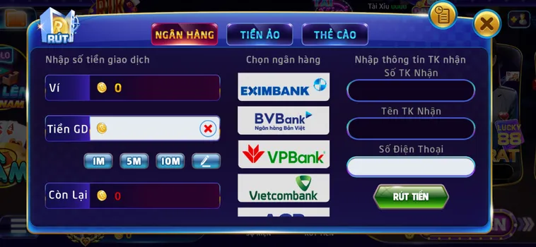 Rút tiền qua tài khoản ngân hàng luôn là sự lựa chọn hàng đầu của cộng đồng người chơi tại RikVip