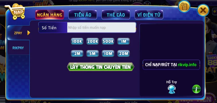 Nạp Tiền RikVip Hướng Dẫn Chi Tiết Các Phương Thức Thanh Toán Nhanh Nhất Năm 2026